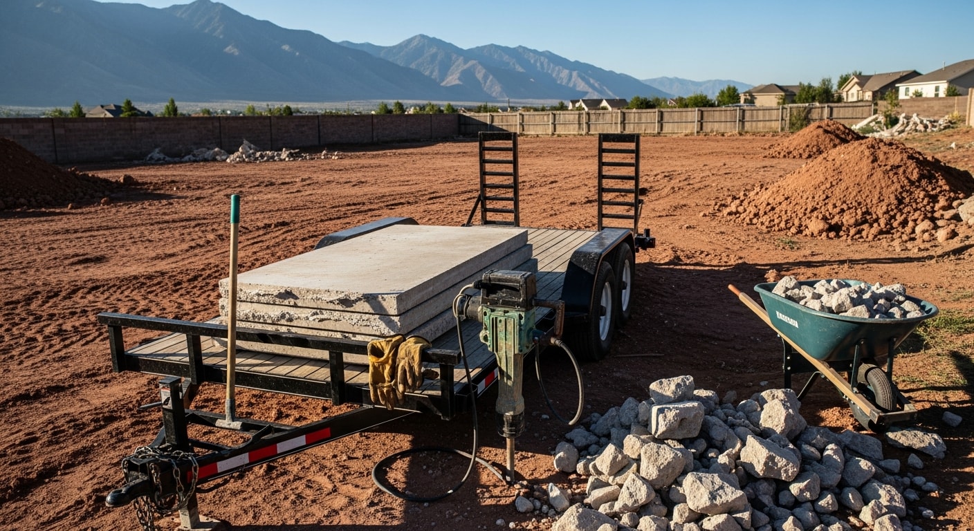 Concrete demolition and debris removal site