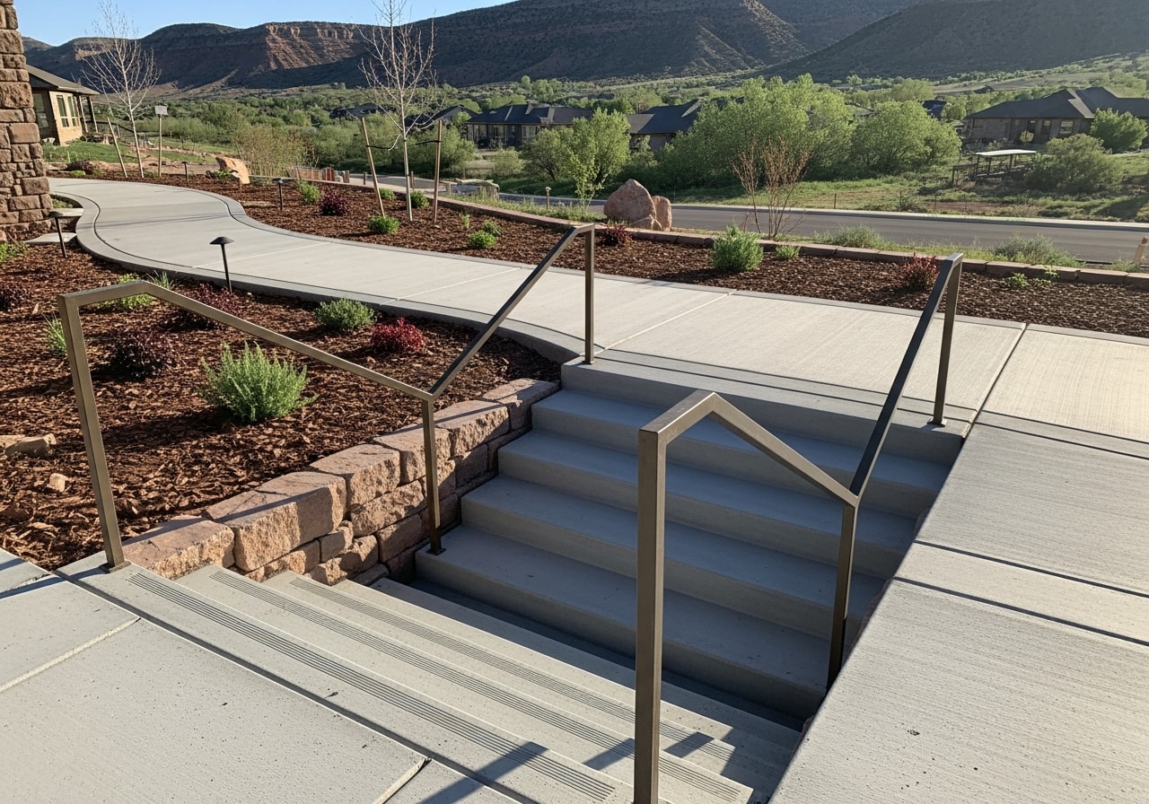 Concrete staircase and walkway system with non-slip finish in Farmington, Utah
