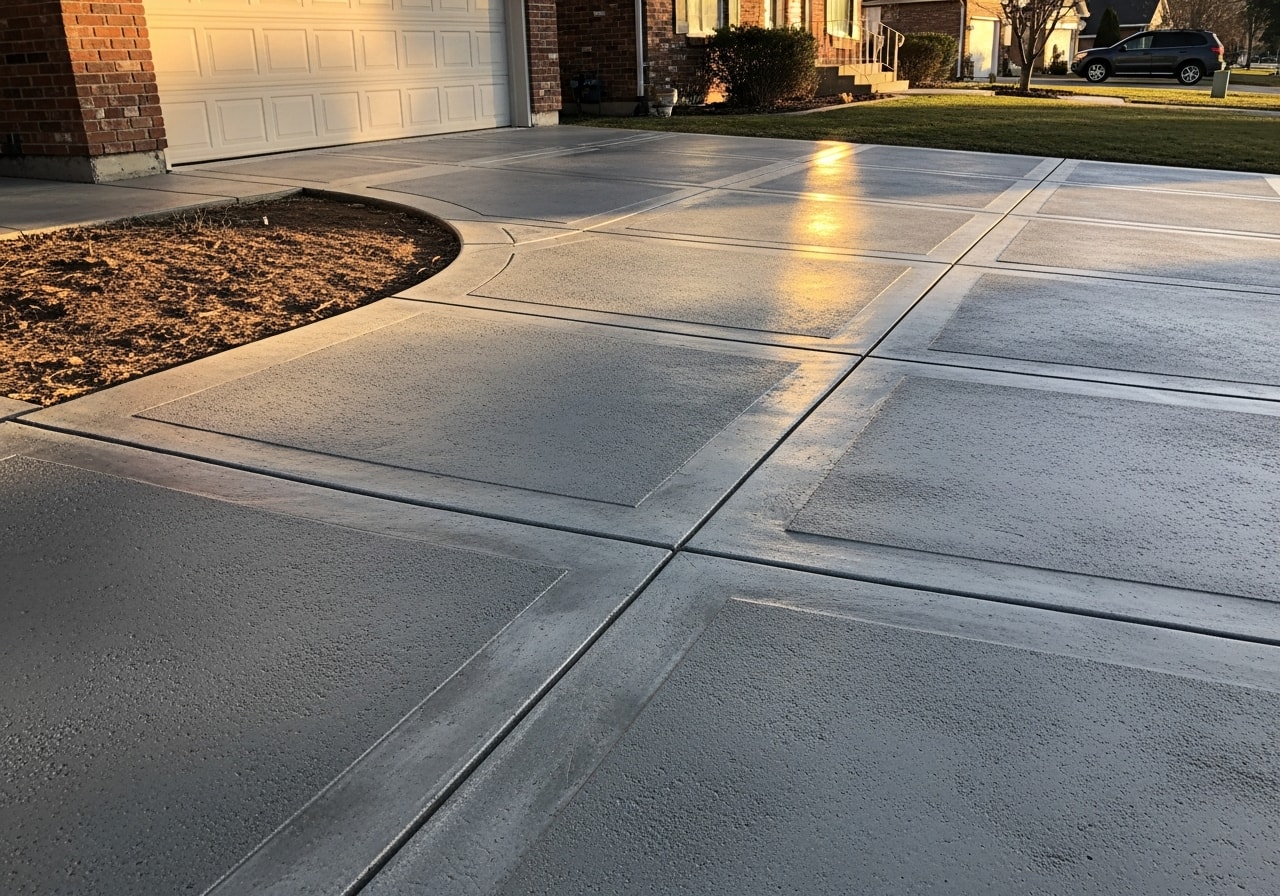 New concrete driveway with broom finish and proper drainage slope in Salt Lake City