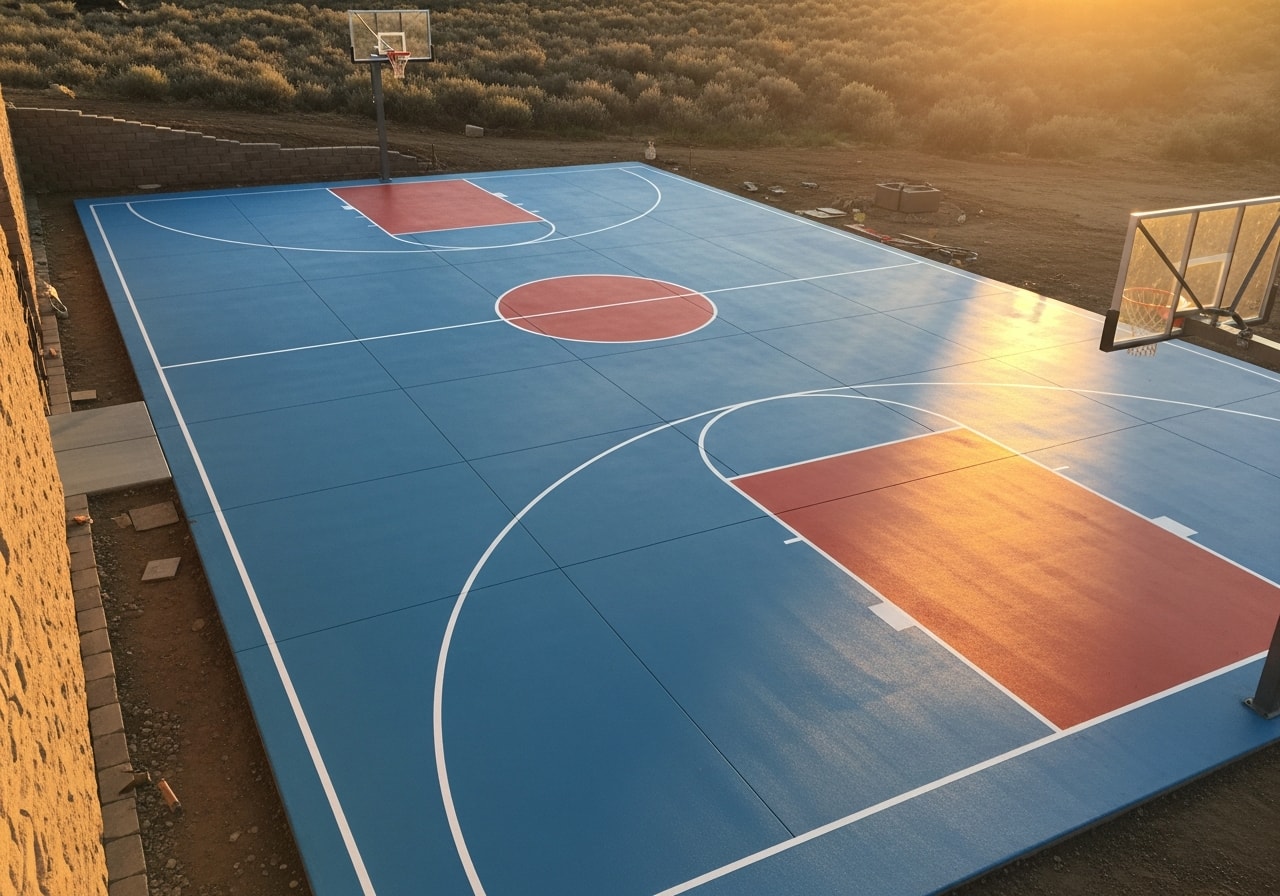 Multi-sport court with colored concrete and court markings in Sandy, Utah