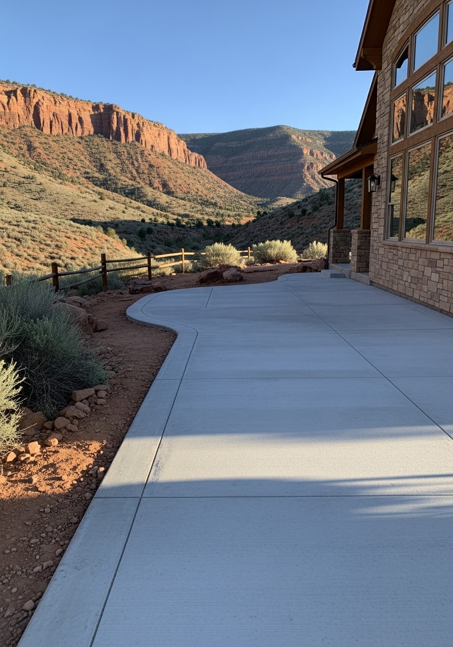 Close-up of a Morgan County home with traditional exterior, surrounded by canyon vegetation and mountain backdrop.