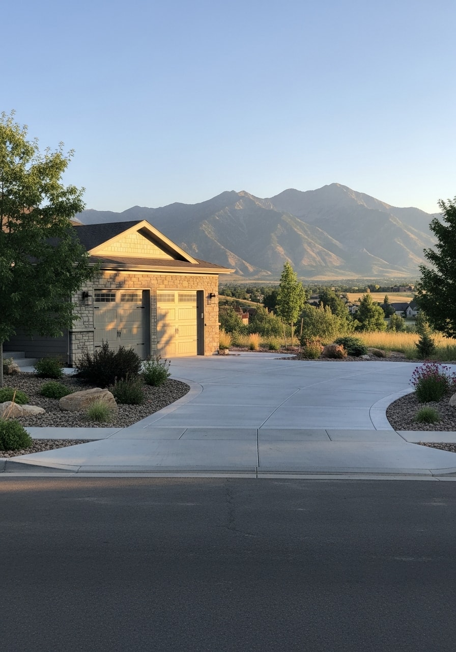 Portrait image of a Weber County residential property with mature landscaping and mountain views from the front yard.